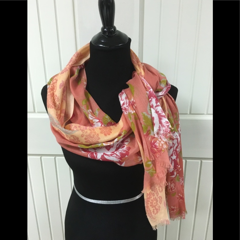 Peach Cotton Floral Scarf.